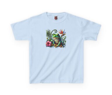 Light Blue T-Shirt with Frog and Floral Design