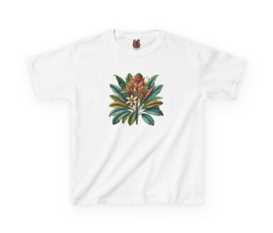 White T-Shirt with Tropical Plant Design