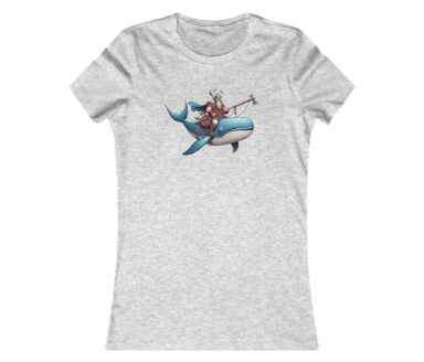 Gray T-Shirt with Cartoon Character Riding a Whale