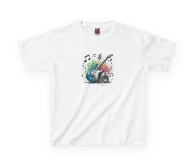 T-shirt blanc avec un design de guitare