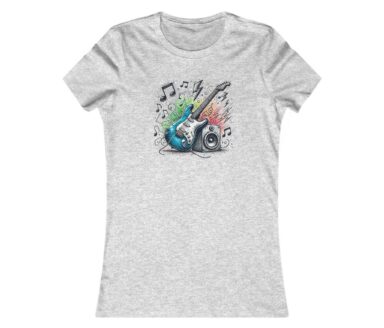 Graphic T-Shirt with Guitar and Music Elements