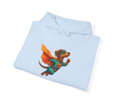Light Blue Hoodie with Superhero Dog Design