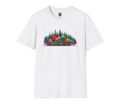 White T-Shirt with Colorful Tree Design
