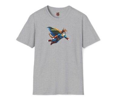 Grijs T-shirt met Superheld Kat Opdruk