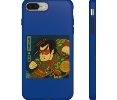 Étui de téléphone bleu avec illustration japonaise