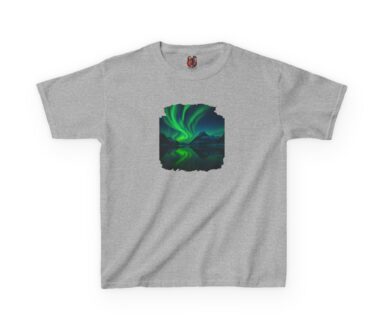 Gray T-Shirt with Aurora Borealis Design