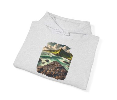 Gray Hoodie with Abstract Landscape Design