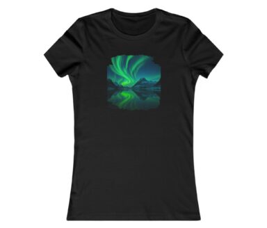 Black T-Shirt with Aurora Borealis Design