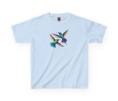 T-shirt bleu ciel avec motif colibri