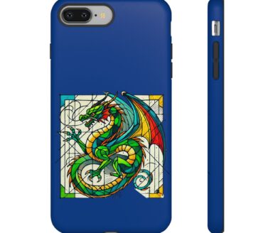 Blauw telefoonhoesje met drakenontwerp