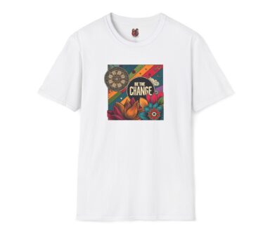 T-shirt blanc avec un design graphique coloré