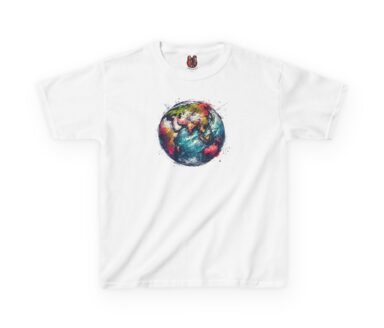 Camiseta blanca con diseño de Tierra colorido