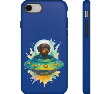 Funda de teléfono para perro en nave espacial