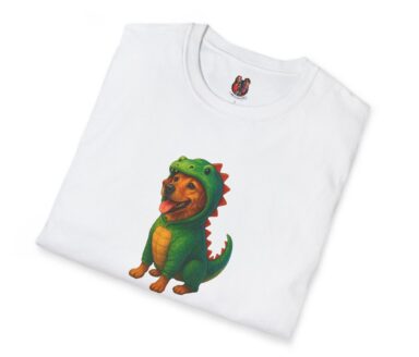 White T-shirt with Dinosaur Dog Design