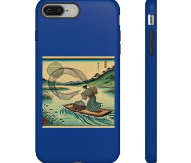 Étui de téléphone bleu avec illustration japonaise