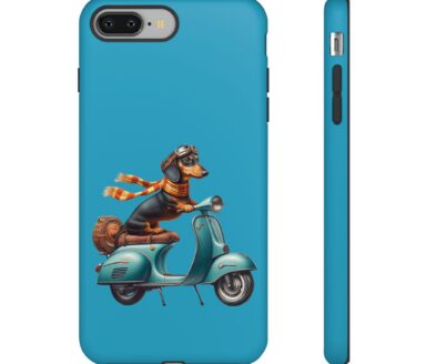 Étui de téléphone pour teckel en scooter