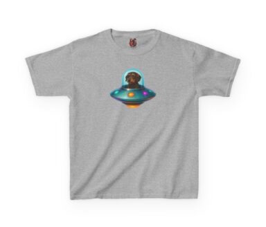 Gray T-shirt with Dog in UFO Design