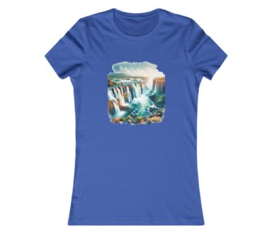 Blue T-Shirt with Waterfall Graphic