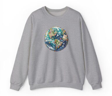 Gray Sweatshirt with Floral Earth Design