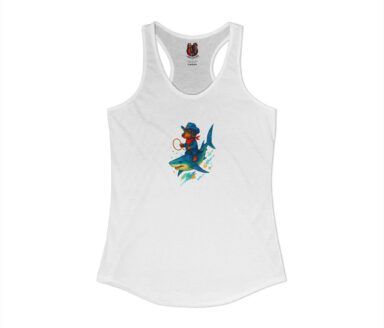 White Tank Top with Colorful Shark Design