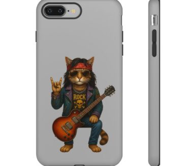 Gato Tocando Guitarra con Atuendo Rockero