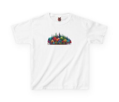 White T-shirt with Colorful Forest Design