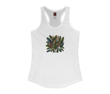 White Tank Top with Tropical Plant Design