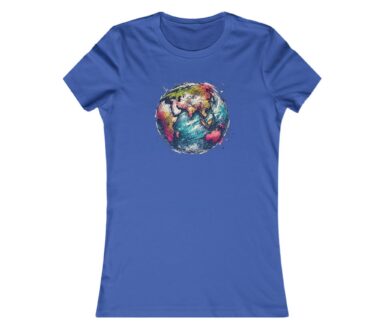 Blue T-Shirt with Colorful Earth Design