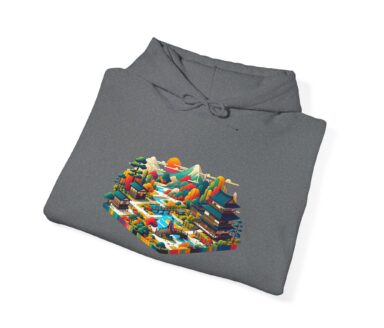 Sweat à capuche gris avec un motif graphique coloré