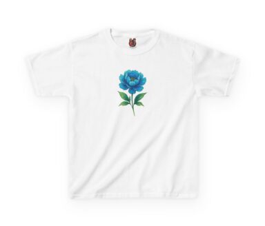 White T-shirt with Blue Flower Design