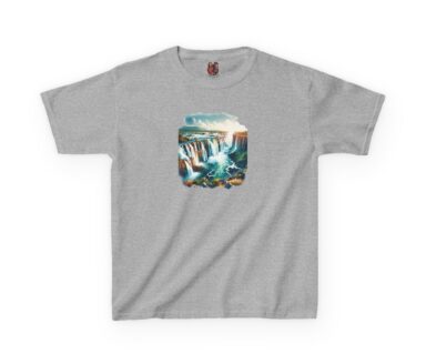 Gray T-Shirt with Waterfall Graphic