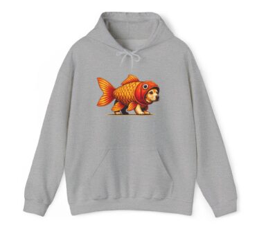 Gray Hoodie with Goldfish Dog Design