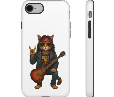 Funda de teléfono de Rock Cat con guitarra
