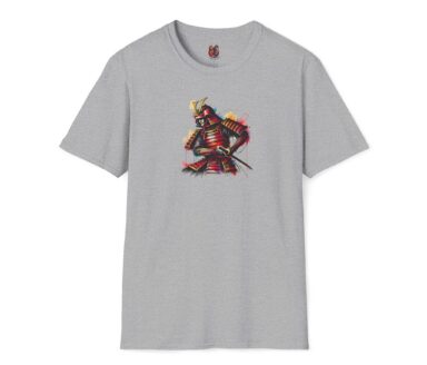 T-shirt gris avec illustration de samouraï