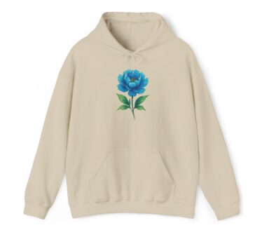Beige Hoodie with Blue Flower Design