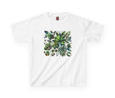 White T-shirt with Leaf Print Design