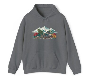 Sweat à capuche gris avec motif paysage de montagne
