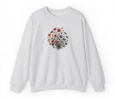 Sudadera gris con diseño floral
