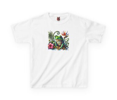 White T-Shirt with Frog and Floral Design