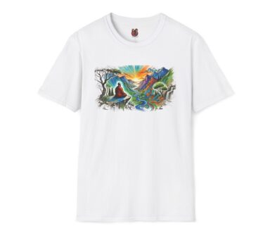 T-shirt blanc avec un design graphique coloré