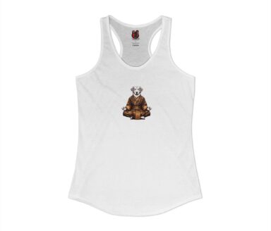 White Tank Top with Dog in Meditation Pose