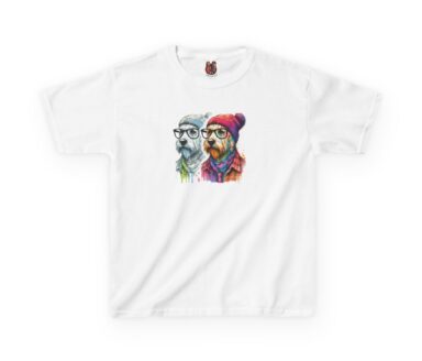 Graphic T-Shirt with Dog and Man Illustration