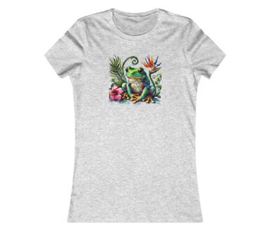 Gray T-Shirt with Frog and Floral Design