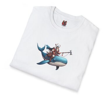Graphic White T-Shirt with Whale and Viking Design