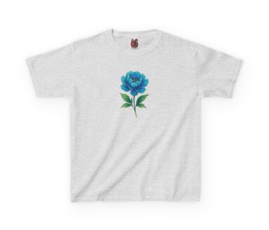 Gray T-Shirt with Blue Flower Design