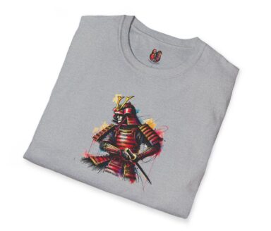 T-shirt gris avec illustration de samouraï