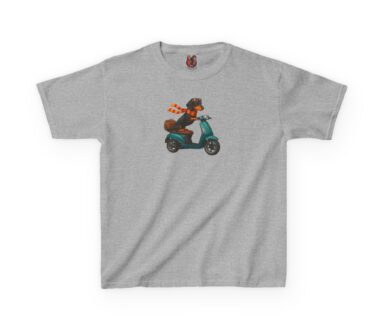 Graphic T-Shirt with Cartoon Dog Riding Scooter