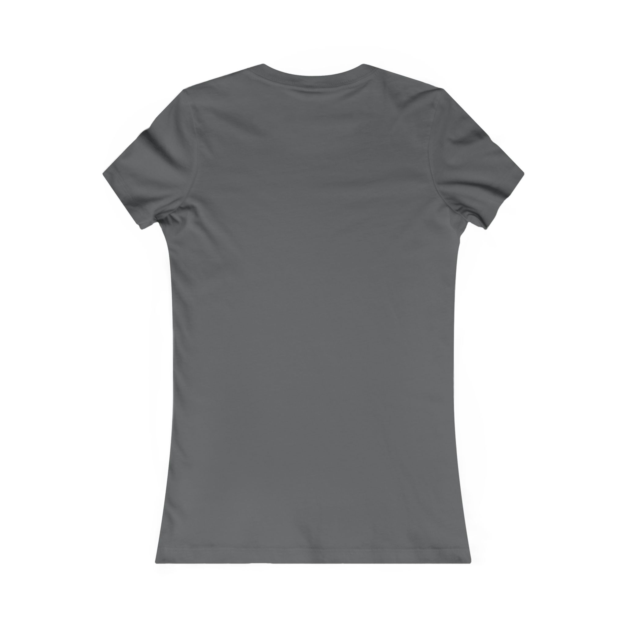 Back view of a gray women's t-shirt with a fitted design and short sleeves.