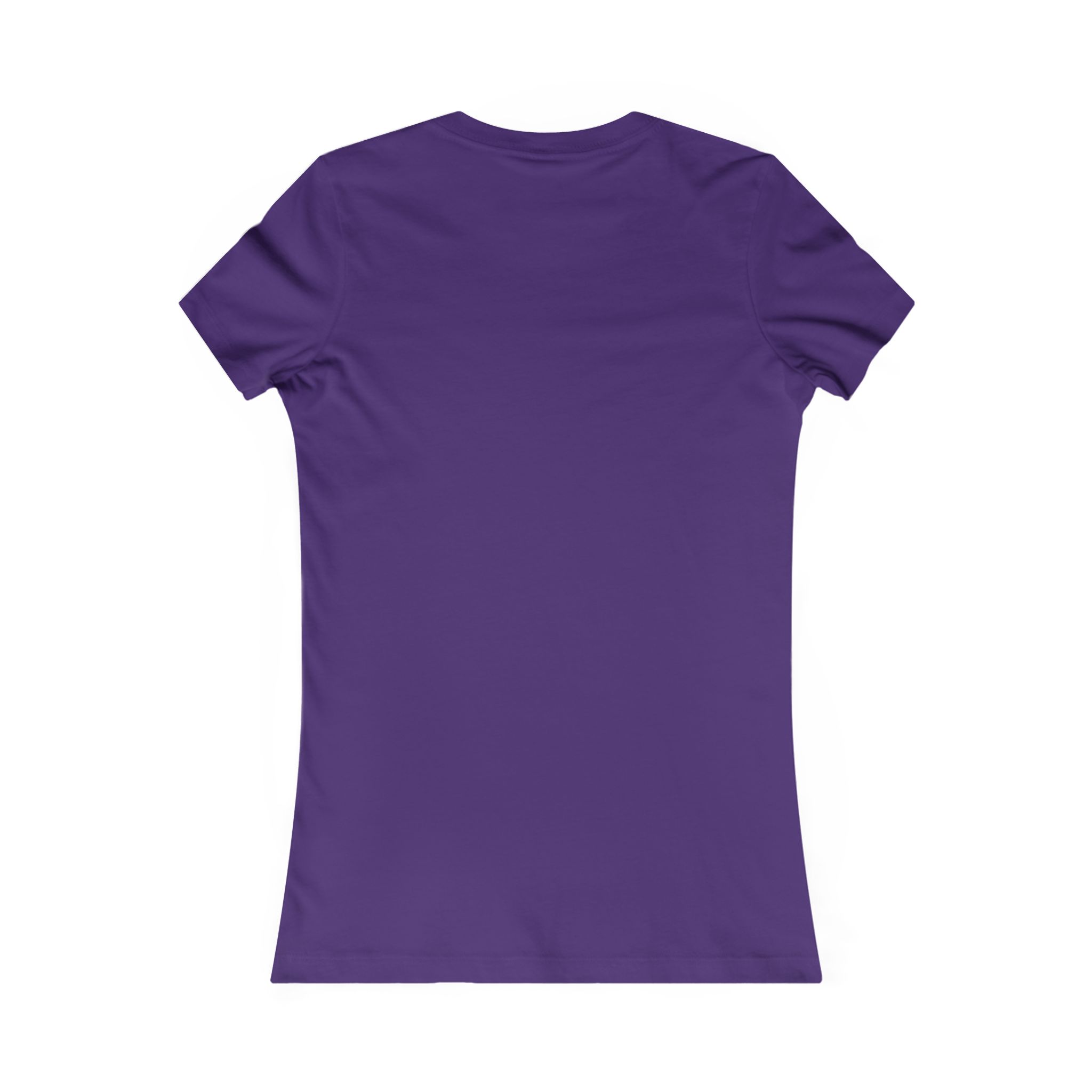 Back view of a plain purple t-shirt with short sleeves and a round neckline.