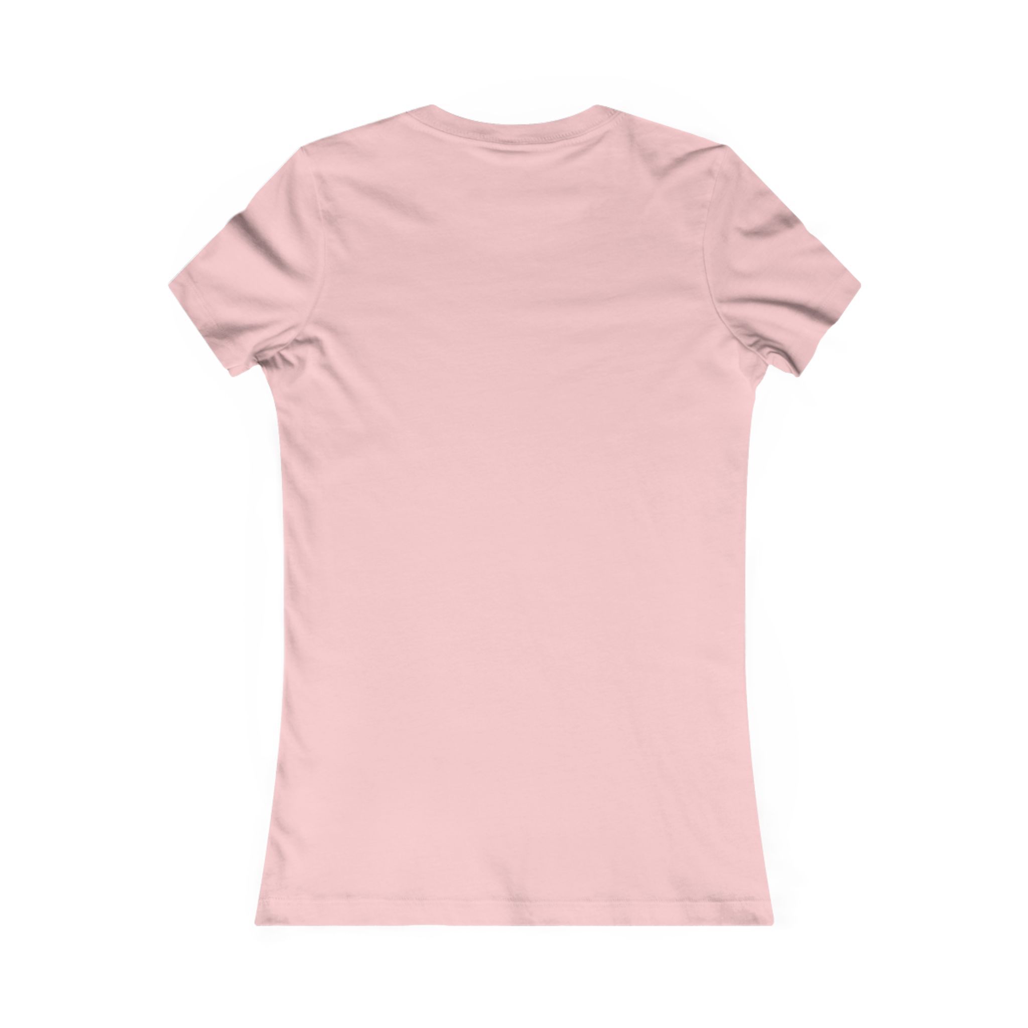 Back view of a pink women's t-shirt with a fitted design and short sleeves.